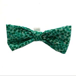 Handmade 1 Dog Bow for Collar Green & Silver Polka Dot 4 x 2 inches